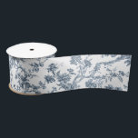 Elegant Vintage French Engraved Floral Toile-Blue Satin Ribbon<br><div class="desc">Elegant and ornate blue and white vintage toile de jouy pattern featuring exotic flowers,  vines and foliage intertwined with garlands and baskets of roses. This pattern was adapted from an historic French textile fragment ca 1910 in the Smithsonian collection.</div>