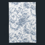 Elegant Vintage French Engraved Floral Toile-Blue Tea Towel<br><div class="desc">Elegant and ornate vintage blue and white toile de jouy pattern featuring exotic flowers,  vines and foliage intertwined with garlands and baskets of roses. This pattern was adapted from an historic French textile fragment ca 1910 in the Smithsonian collection. Pattern is high res but cannot be tiled.</div>