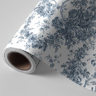 Elegant Vintage French Engraved Floral Toile-Blue
