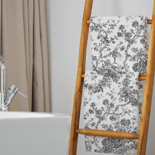 Elegant Vintage French Engraved Floral Toile-Grey Bath Towel Set