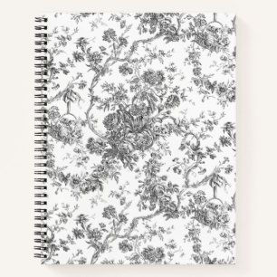 Elegant Vintage French Engraved Floral Toile-Grey Notebook