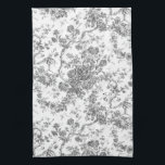 Elegant Vintage French Engraved Floral Toile-Grey Tea Towel<br><div class="desc">Elegant and ornate grey and white vintage toile de jouy pattern featuring exotic flowers,  vines and foliage intertwined with garlands and baskets of roses. This pattern was adapted from an historic French textile fragment ca 1910 in the Smithsonian collection. Pattern is high res but cannot be tiled.</div>