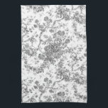 Elegant Vintage French Engraved Floral Toile-Grey Tea Towel<br><div class="desc">Elegant and ornate grey and white vintage toile de jouy pattern featuring exotic flowers,  vines and foliage intertwined with garlands and baskets of roses. This pattern was adapted from an historic French textile fragment ca 1910 in the Smithsonian collection. Pattern is high res but cannot be tiled.</div>
