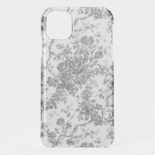 Elegant Vintage French Engraved Floral Toile-Grey iPhone 11 Case