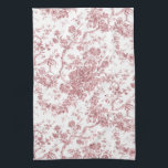Elegant Vintage French Engraved Floral Toile-Pink Tea Towel<br><div class="desc">Elegant and ornate pink and white vintage toile de jouy pattern featuring exotic flowers,  vines and foliage intertwined with garlands and baskets of roses. This pattern was adapted from an historic French textile fragment ca 1910 in the Smithsonian collection. Pattern is high res but cannot be tiled.</div>