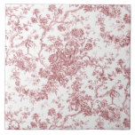 Elegant Vintage French Engraved Floral Toile-Pink Tile<br><div class="desc">Elegant and ornate pink and white vintage toile de jouy pattern featuring exotic flowers,  vines and foliage intertwined with garlands and baskets of roses. This pattern was adapted from an historic French textile fragment ca 1910 in the Smithsonian collection. Pattern is high res but cannot be tiled.</div>