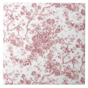 Elegant Vintage French Engraved Floral Toile-Pink Tile