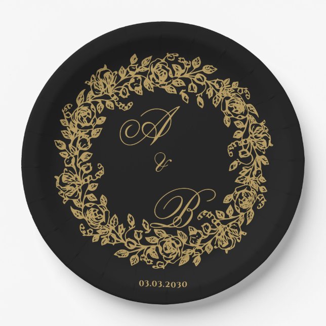 Elegant Vintage French Gold Floral  Paper Plate (Front)