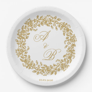 Elegant Vintage French Gold Floral  Paper Plate