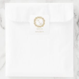 Elegant Vintage French Gold Floral Square Sticker