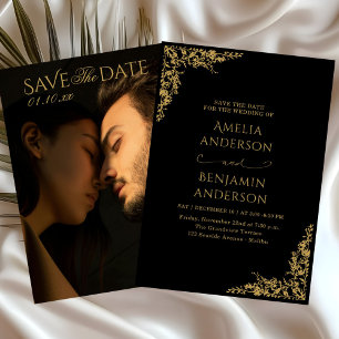 Elegant Vintage French  Gold Floral Wedding  Invitation