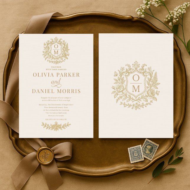 Elegant Vintage French Gold Floral Wedding Invitation (Creator Uploaded)