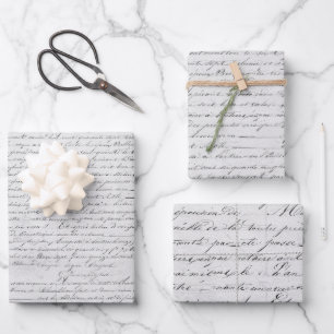 Elegant Vintage French Handwritten Letter Gray Wrapping Paper Sheet