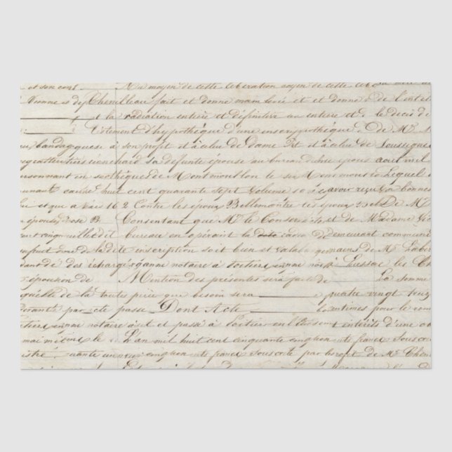 Elegant Vintage French Handwritten Letter Script Tissue Paper (Front)