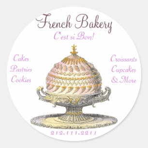 Elegant Vintage French Pastries: Bakery, Cake Shop Classic Round Sticker
