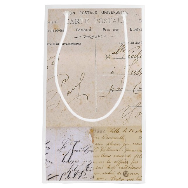 Elegant Vintage French Postcards Handwriting Small Gift Bag (Front)