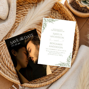 Elegant Vintage French  Sage Green Floral Wedding  Invitation