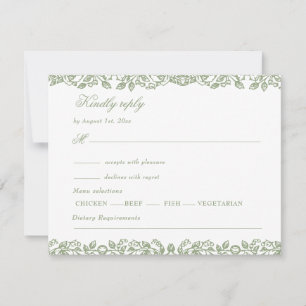 Elegant Vintage French Sage Green Floral Wedding RSVP Card