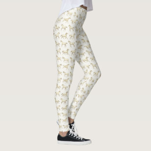 Elegant Vintage Galloping Horses Beige White  Leggings