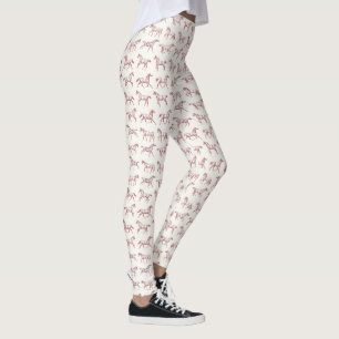 Elegant Vintage Galloping Horses Red White Toile Leggings