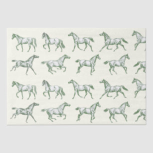Elegant Vintage Galloping Horses Sage Toile Tissue Paper