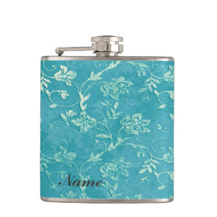 Elegant vintage gentle floral pattern custome name hip flask