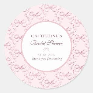 Elegant Vintage Girly Preppy Pink Bows Thank you Classic Round Sticker