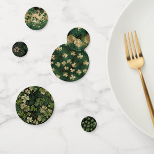 Elegant Vintage Gold and Emerald Green Clover Confetti