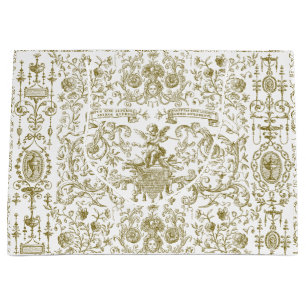 Elegant Vintage Gold Beige Baroque Floral  Large Gift Bag