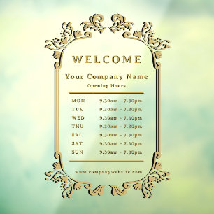 Elegant Vintage Gold Border Welcome Opening Hours