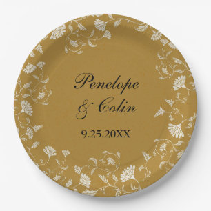 Elegant Vintage Gold Bride Groom Names Wedding Paper Plate