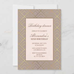Elegant Vintage Gold Brown Dinner 82nd birthday Invitation