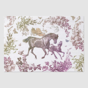 Elegant Vintage Gold Burgundy Horse Floral Toile Tissue Paper