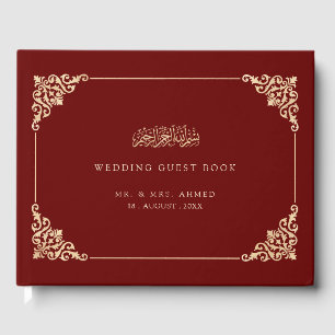 Elegant Vintage Gold Burgundy Red Muslim Wedding Guest Book