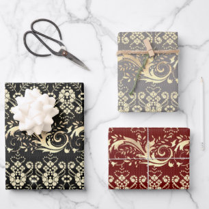 Elegant vintage gold damask pattern wrapping paper sheet