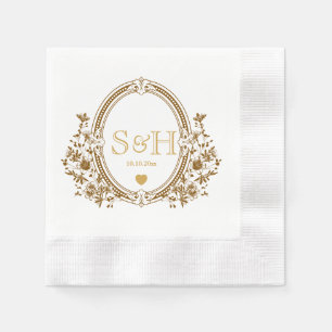 Elegant Vintage Gold Floral Crest Wedding Monogram Napkin