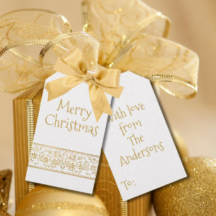 Elegant Vintage Gold Floral Merry Christmas Gift Tags