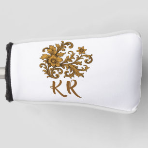 Elegant Vintage Gold Floral Monogram Initial Gift Golf Head Cover