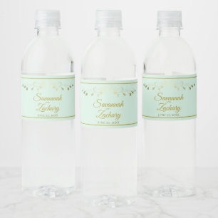 Elegant Vintage Gold Flourish Mint Green Wedding Water Bottle Label