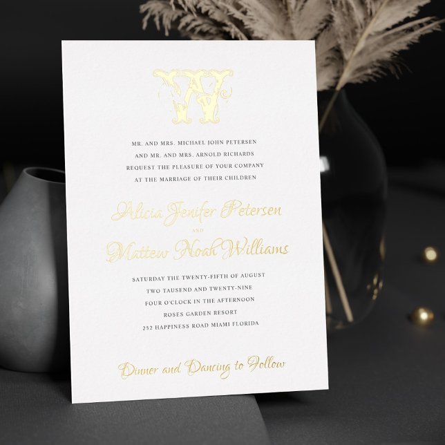 Elegant vintage gold foil monogram formal wedding (Creator Uploaded)