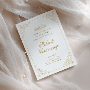 Elegant Vintage Gold Frame Henna Mehndi Ceremony Invitation