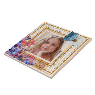 Elegant Vintage Gold Frame Mosaic Photo Keepsake T Tile