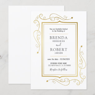 Elegant vintage gold frame on white background invitation