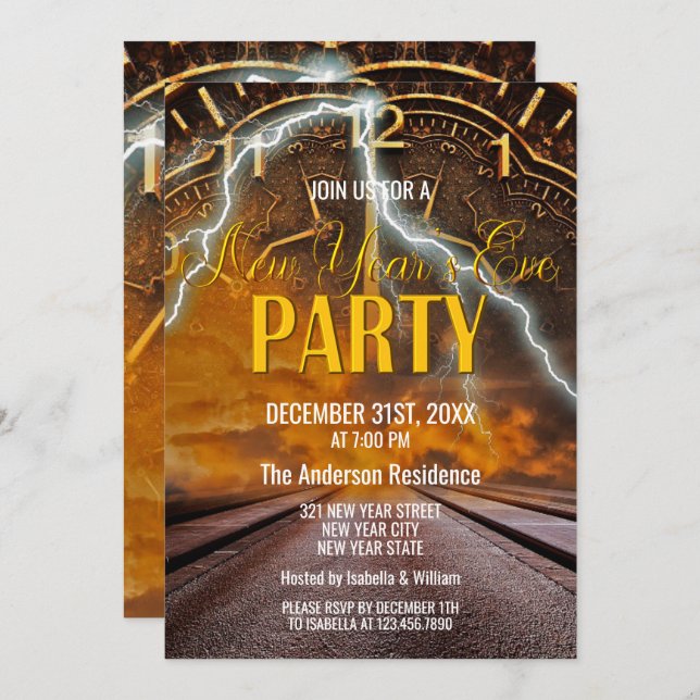 Elegant Vintage Gold New Years Eve Party Invitation (Front/Back)