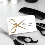 Elegant & Vintage Gold Scissor Logo Hair Salon Business Card<br><div class="desc">Beautiful and elegant business card for a hairstylist and salon business. Our design features our elegant faux gold vintage scissors. Customised with your business name. A white background creates a minimal and modern look. The reverse side features the scissors logo, with name and contact info. All illustrations are hand-drawn original...</div>