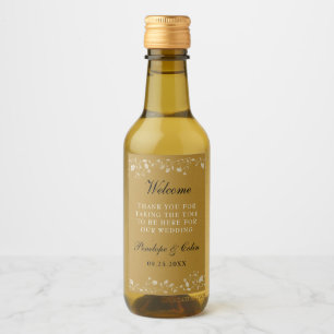 Elegant Vintage Gold Wedding Welcome Basket Mini Wine Label