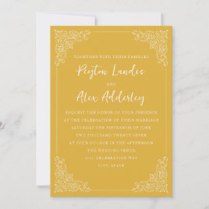 Elegant Vintage Gold White Wedding Invitation