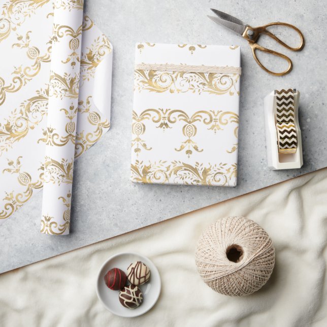 Elegant Vintage Golden Scroll Wrapping Paper (Crafts)