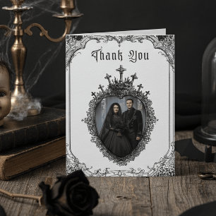 Elegant Vintage Gothic Black Toile Photo Wedding Thank You Card