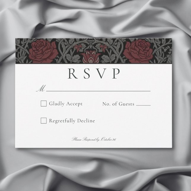Elegant Vintage Gothic Moody Botanical Wedding RSVP Card (Elegant Vintage Gothic Moody Botanical Wedding RSVP Card)
